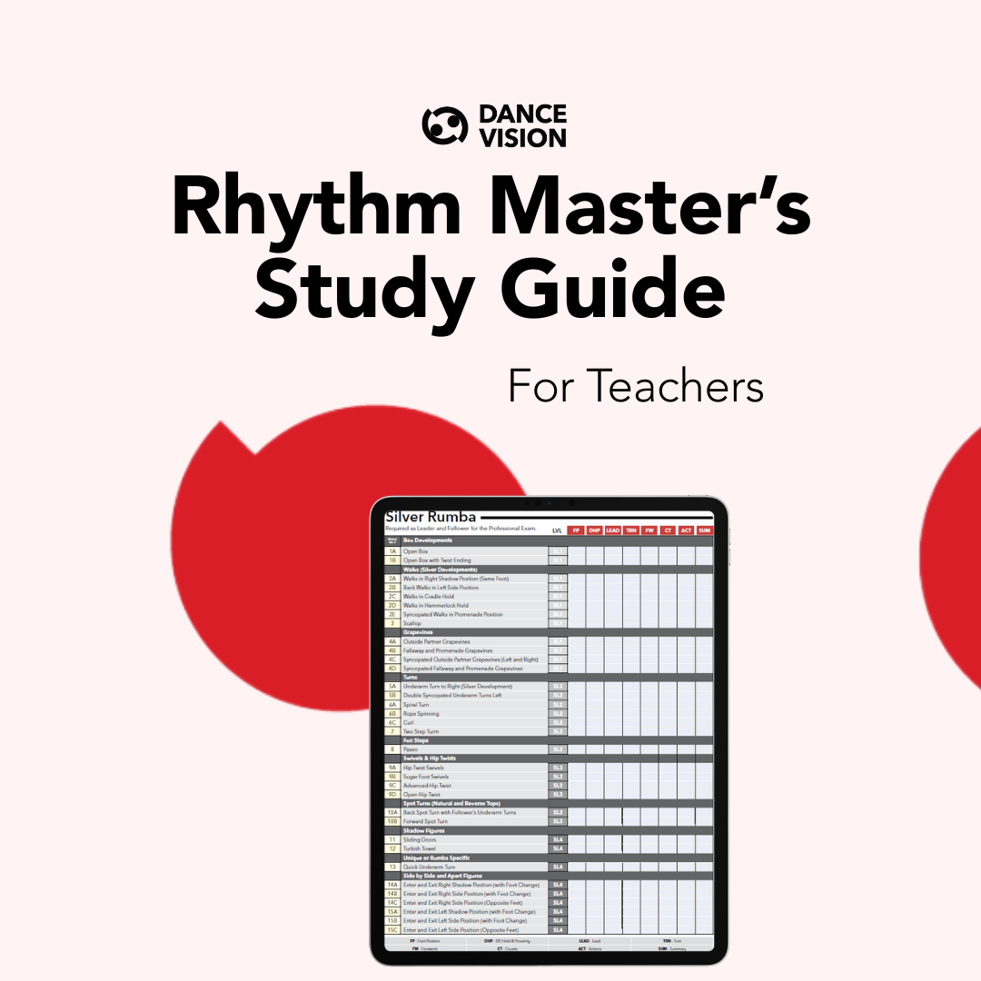 A free study guide for teachers preparing for the Dance Vision American Rhythm Master’s Certification.
